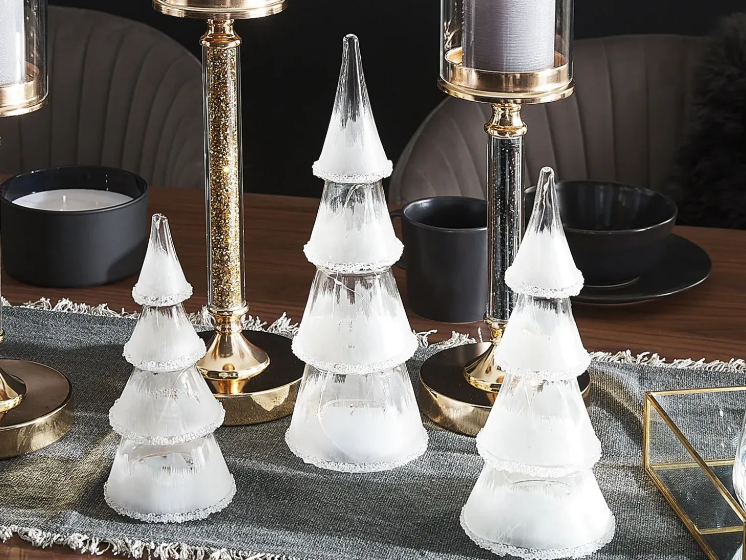 Sæt af 3 figurer LED KIERINKI Juletræ 22/27/33 cm Hvid