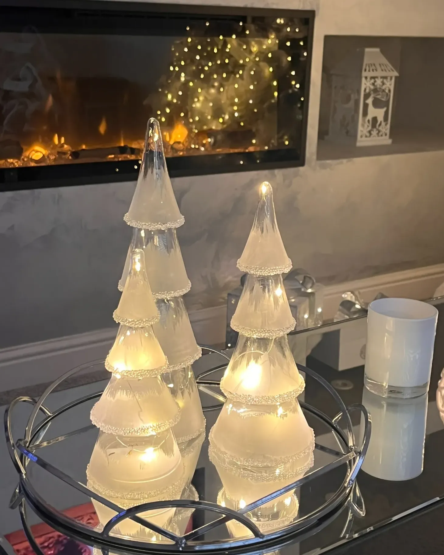 Sæt af 3 figurer LED KIERINKI Juletræ 22/27/33 cm Hvid