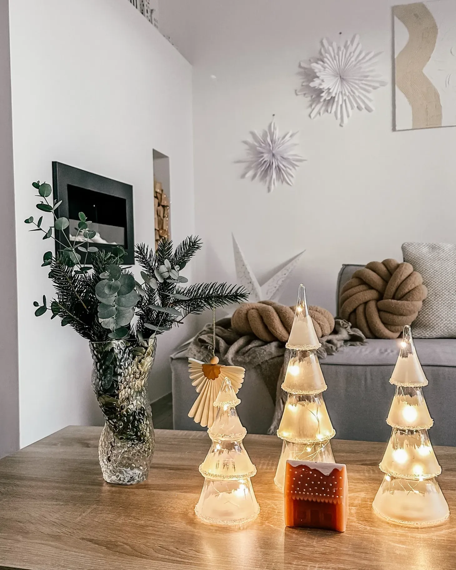 Sæt af 3 figurer LED KIERINKI Juletræ 22/27/33 cm Hvid