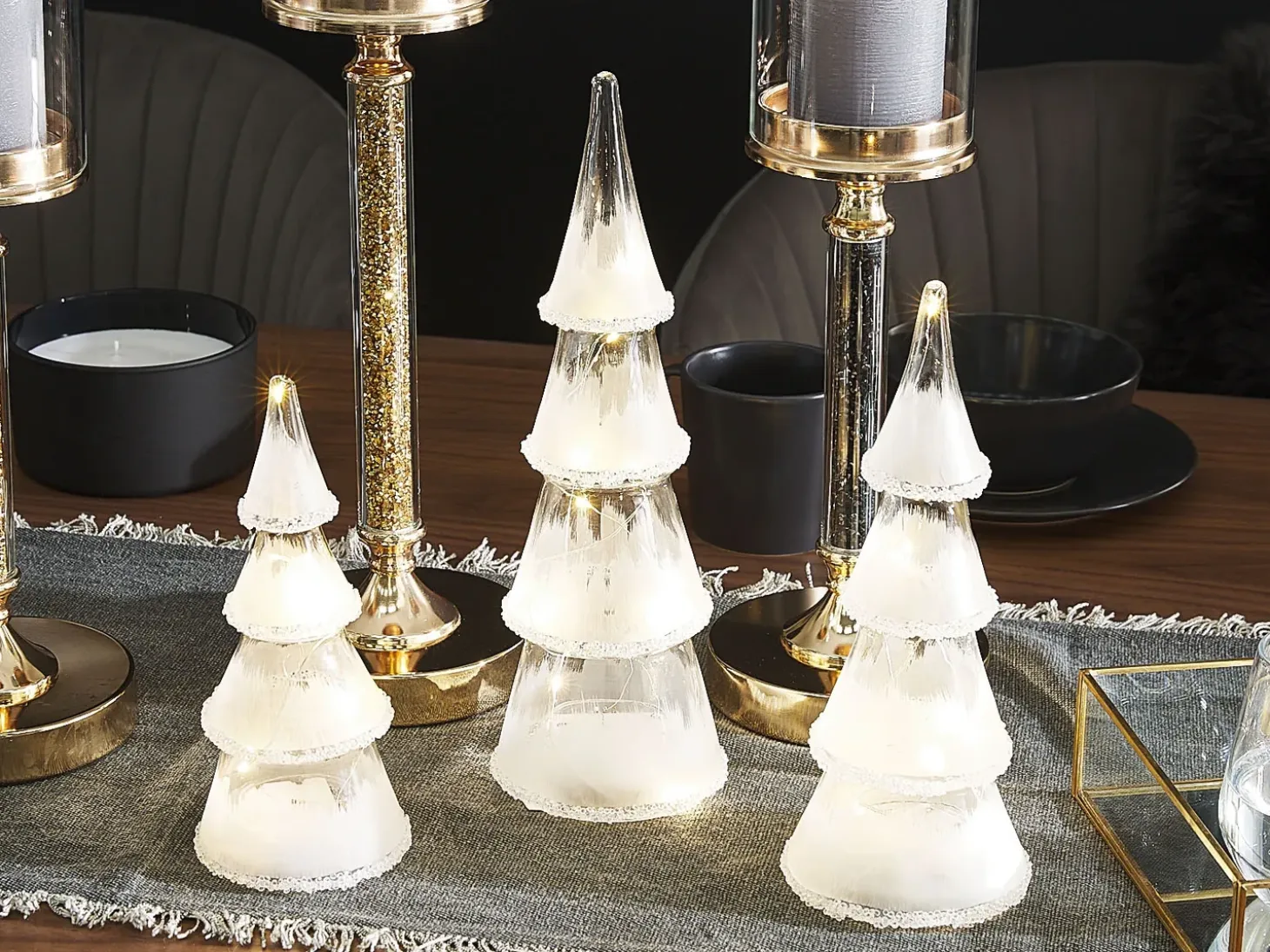 Sæt af 3 figurer LED KIERINKI Juletræ 22/27/33 cm Hvid