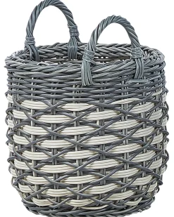 Sæt af 3 flet kurve til planter GEFIRA 31/39/49 cm Grå PE-rattan