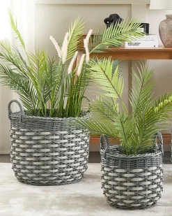 Sæt af 3 flet kurve til planter GEFIRA 31/39/49 cm Grå PE-rattan