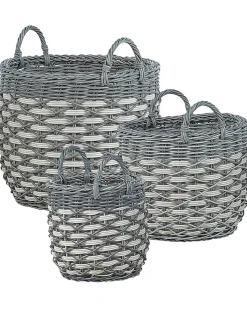 Sæt af 3 flet kurve til planter GEFIRA 31/39/49 cm Grå PE-rattan