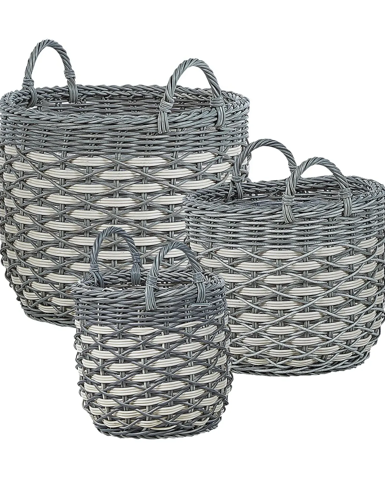 Sæt af 3 flet kurve til planter GEFIRA 31/39/49 cm Grå PE-rattan