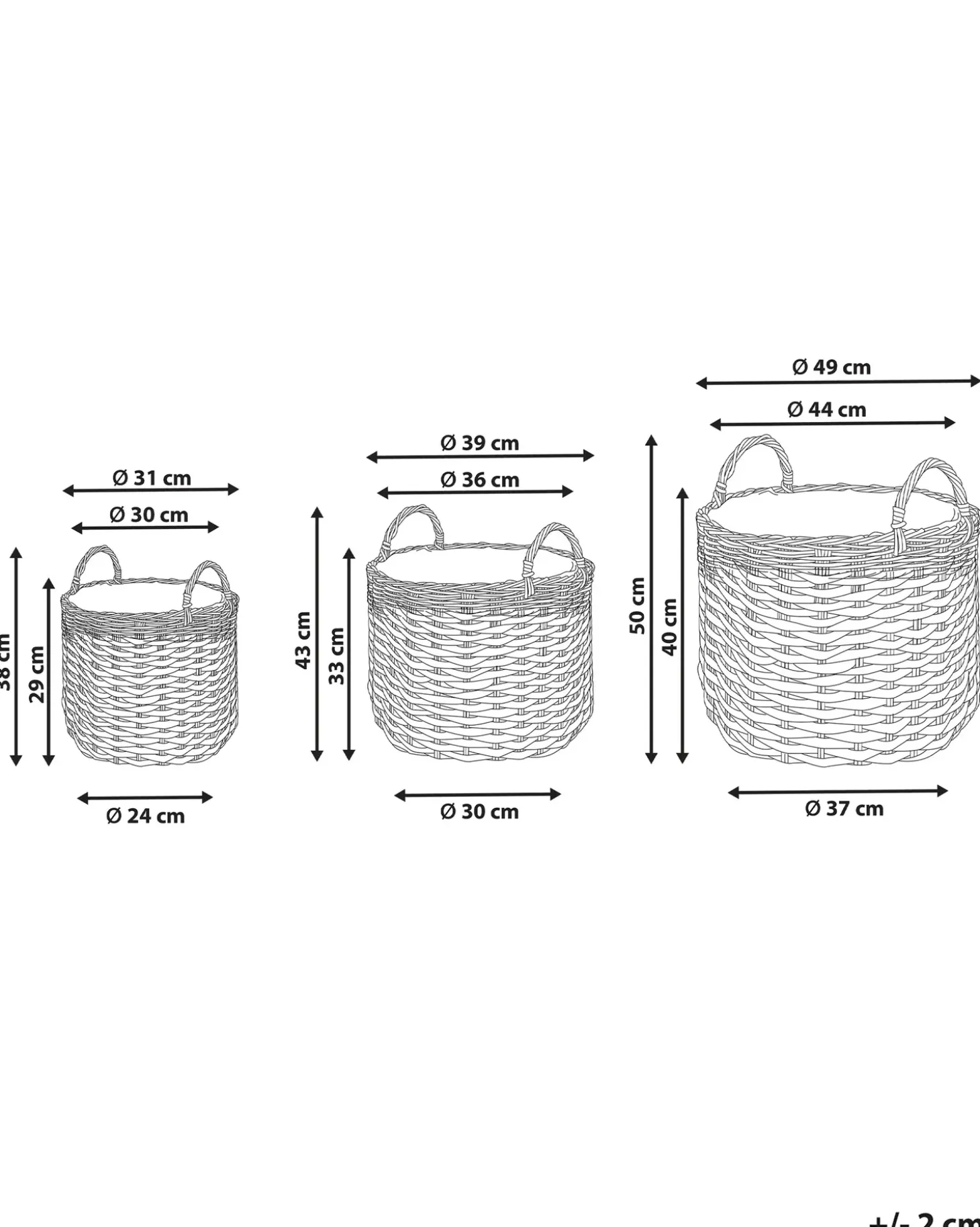 Sæt af 3 flet kurve til planter GEFIRA 31/39/49 cm Grå PE-rattan