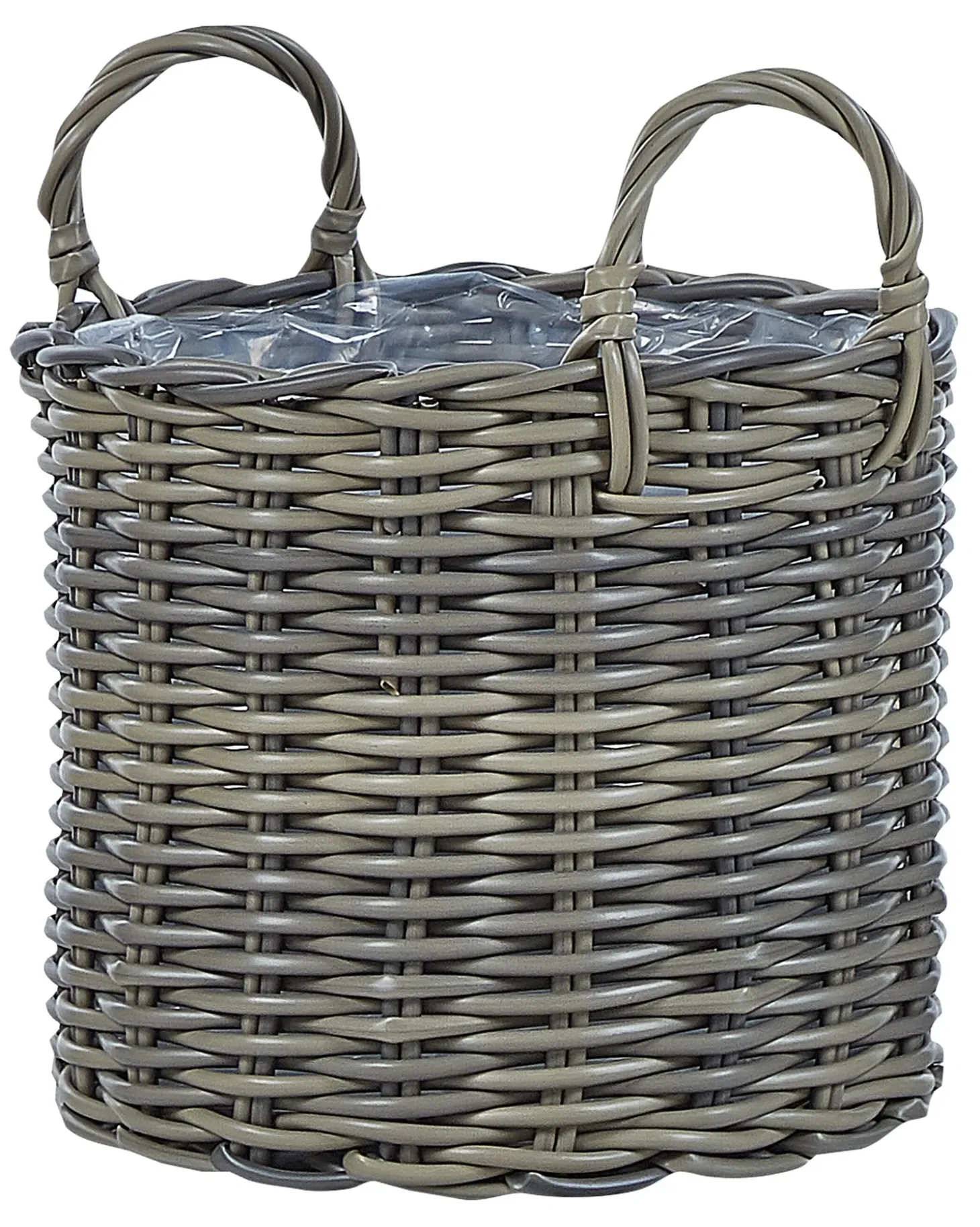 Sæt af 3 flet kurve til planter NIKITI 29/35/40 cm Brungrå PE-rattan