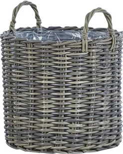 Sæt af 3 flet kurve til planter NIKITI 29/35/40 cm Brungrå PE-rattan