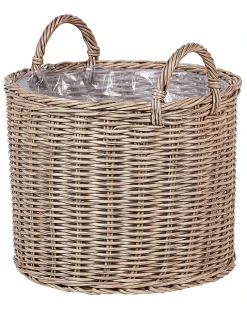 Sæt af 3 flet kurve til planter PENDULA 33/37/45 cm Naturlig PE-rattan