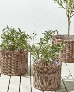 Sæt af 3 flet kurve til planter PENDULA 33/37/45 cm Naturlig PE-rattan