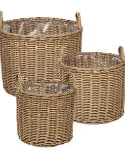 Sæt af 3 flet kurve til planter PENDULA 33/37/45 cm Naturlig PE-rattan