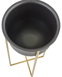 Sæt af 2 forhøjede plantekrukker THUJA Metal 21 cm Sort