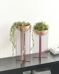 Sæt af 2 forhøjede plantekrukker FICARIA Metal 22 cm Lyserød