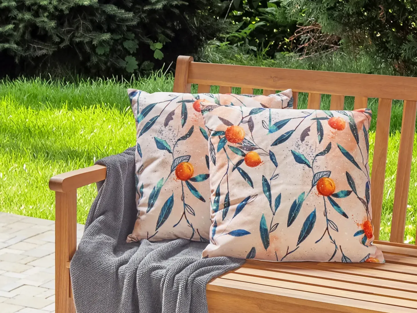 Sæt af 2 havehynder PIALPETTA Plante mønster 45 x 45 cm Orange