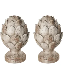 Sæt af 2 havestatuer CORRINALDO Fyrretræskogle Beige