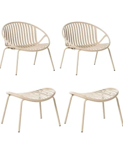 Sæt af 2 havestole CASPERIA med fodskammel Sand Beige