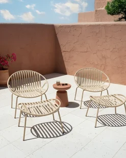 Sæt af 2 havestole CASPERIA med fodskammel Sand Beige