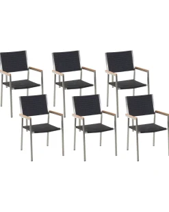 Sæt af 6 havestole GROSSETO PE-rattan Sort