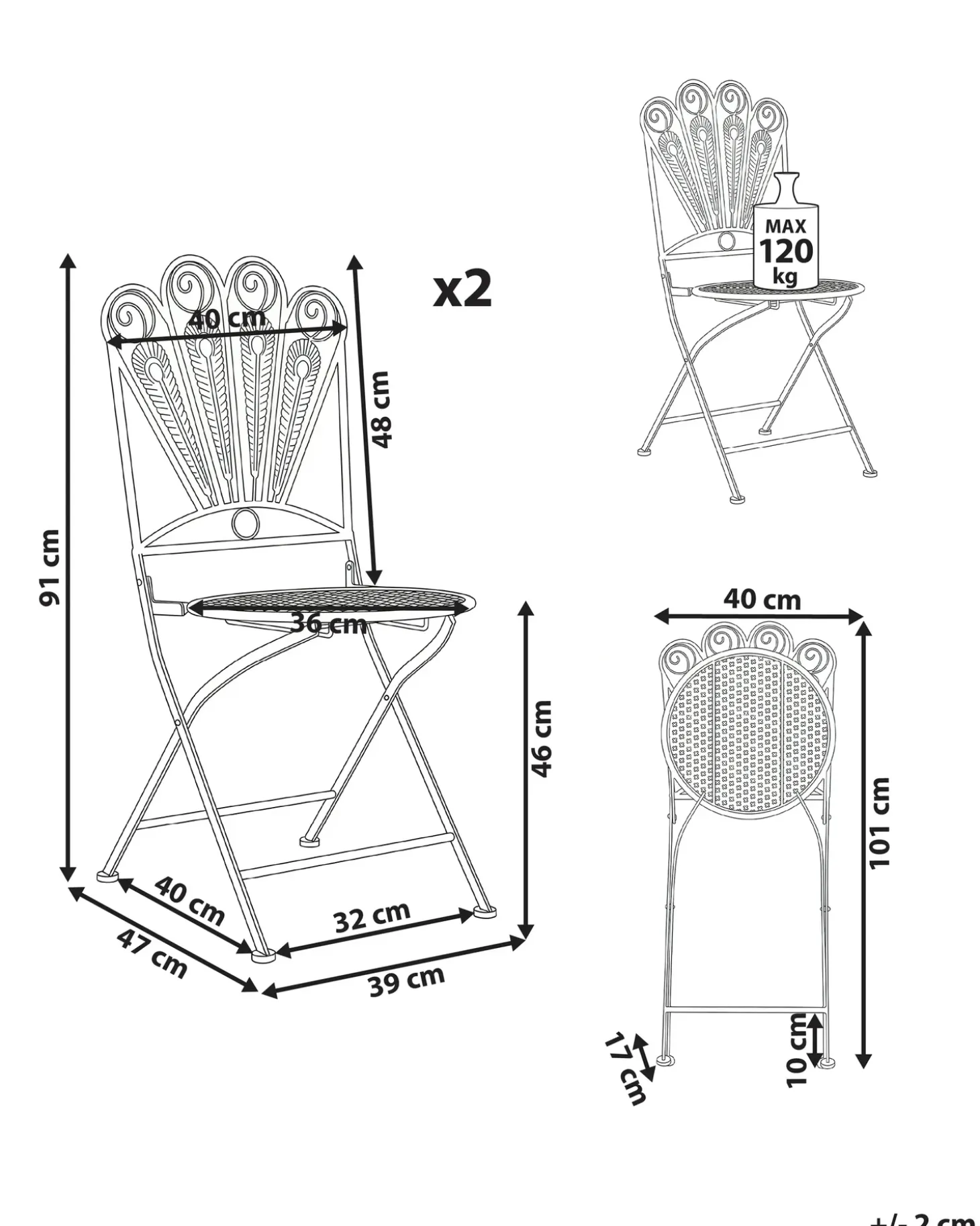 Sæt af 2 havestole PAVIA Foldbar Metal Blå