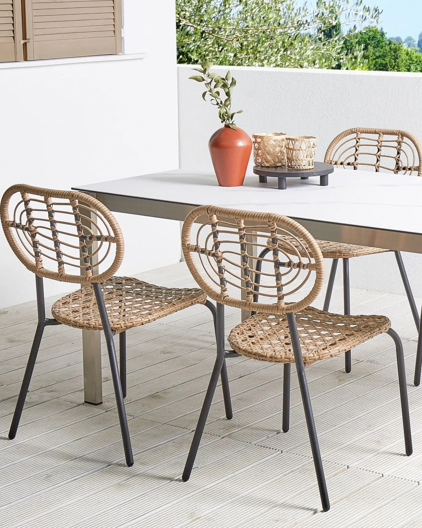 Sæt af 4 havestole PRATELLO PE-rattan Naturlig