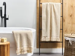 Sæt af 2 håndklæder ATIU Bomuldsfrotté Beige