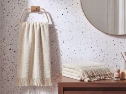 Sæt af 2 håndklæder ATIU Bomuldsfrotté Beige