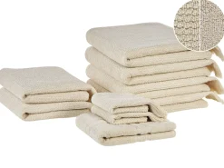 Sæt af 9 håndklæder ATIU Bomuldsfrotté Beige