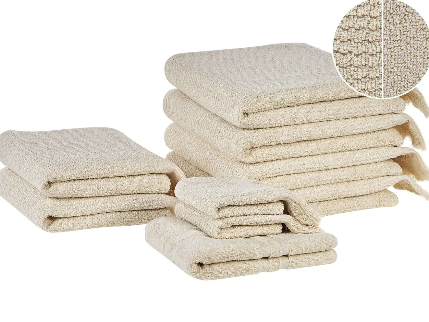 Sæt af 9 håndklæder ATIU Bomuldsfrotté Beige