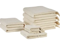 Sæt af 9 håndklæder ATIU Bomuldsfrotté Beige