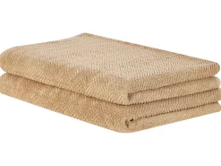 Sæt af 2 håndklæder MITIARO Bomuldsfrotté Sand Beige