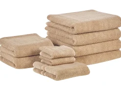 Sæt af 9 håndklæder MITIARO Bomuldsfrotté Sand Beige