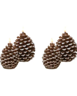 Sæt af 4 LED-stearinlys IVRESSE Fyrretræskogle 15/12 cm Brun