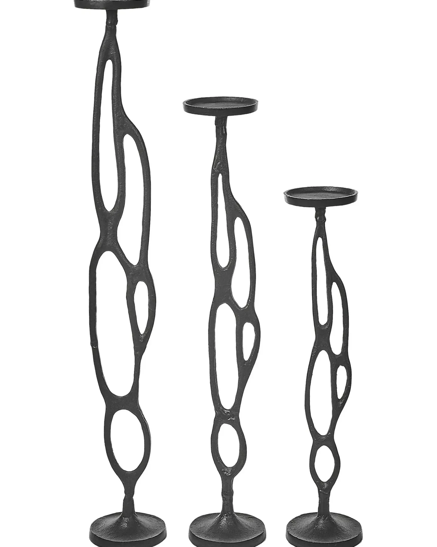 Sæt af 3 lysestager BUNI Metal 54/68/84 cm Sort
