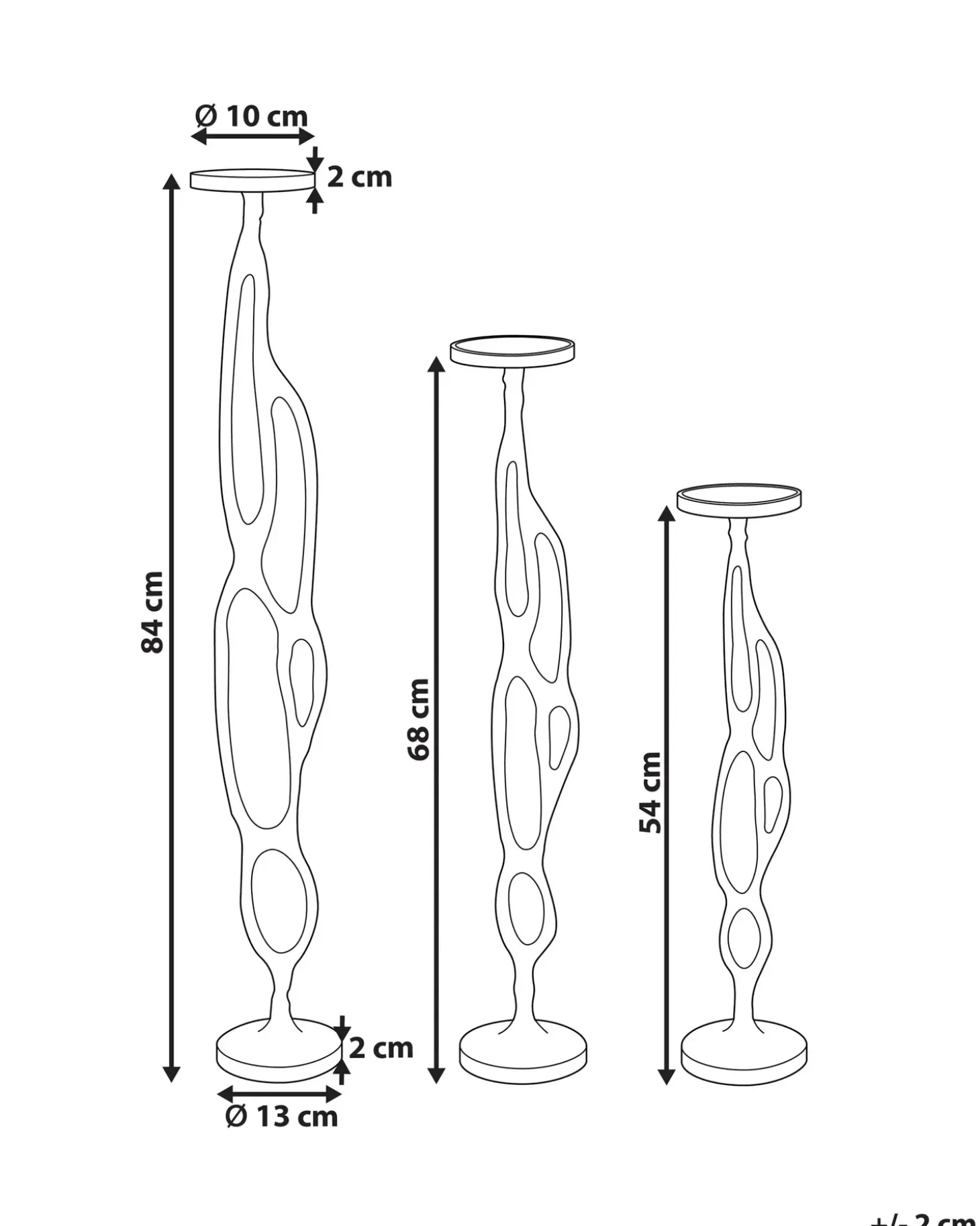 Sæt af 3 lysestager BUNI Metal 54/68/84 cm Sort