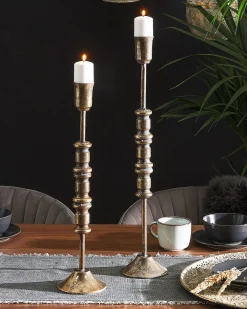Sæt af 2 lysestager SALAMINA Metal 63/49 cm Guld