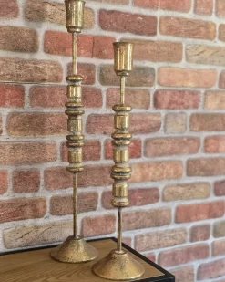 Sæt af 2 lysestager SALAMINA Metal 63/49 cm Guld