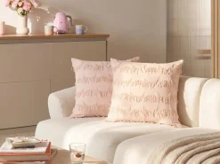 Sæt af 2 pyntepuder AGASTACHE 45 x 45 cm Lyserød Geometrisk mønster