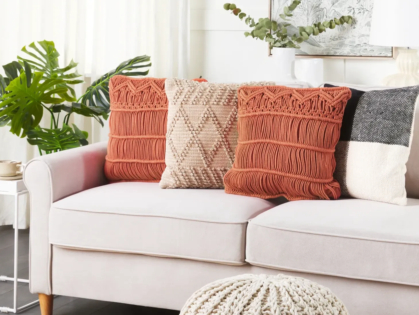 Sæt af 2 pyntepuder AKKOY Bomuld 45 x 45 cm Orange Geometrisk mønster