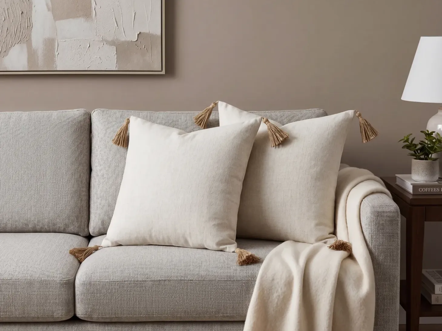 Sæt af 2 pyntepuder AZALEA 45 x 45 cm Lys Beige Ensfarvet