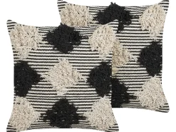 Sæt af 2 pyntepuder BHUSAWAL Bomuld 50 x 50 cm Sort Geometrisk mønster