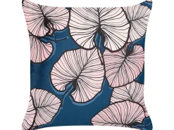 Sæt af 2 pyntepuder CHRYSANTHEMUM Velour 45 x 45 cm Mørkeblå Plante mønster