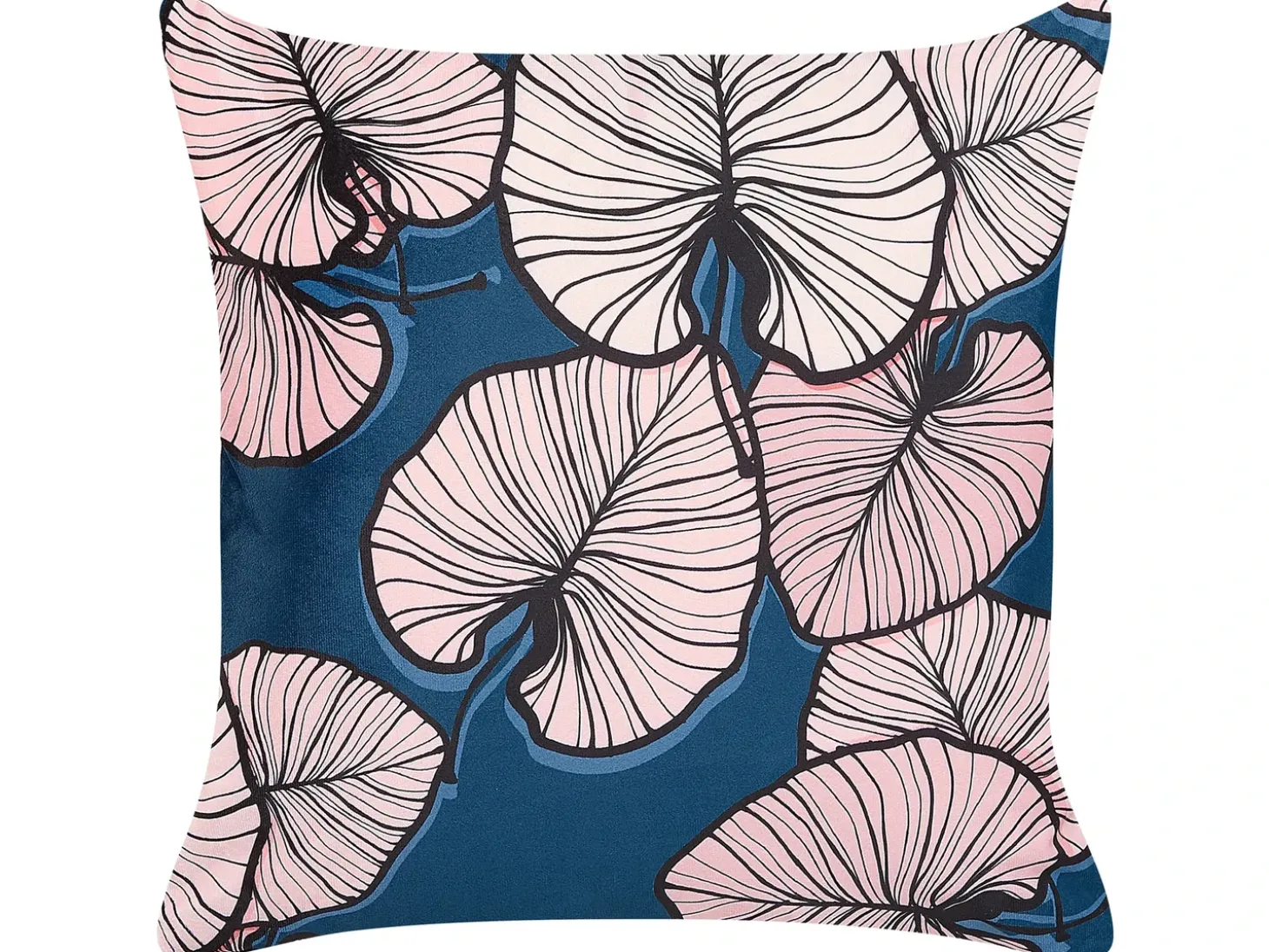 Sæt af 2 pyntepuder CHRYSANTHEMUM Velour 45 x 45 cm Mørkeblå Plante mønster