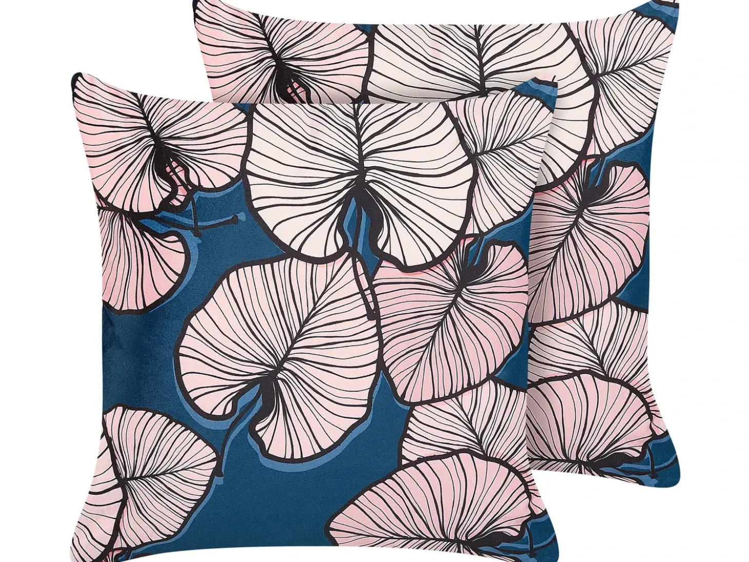 Sæt af 2 pyntepuder CHRYSANTHEMUM Velour 45 x 45 cm Mørkeblå Plante mønster