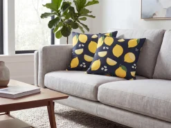 Sæt af 2 pyntepuder CITRUS 45 x 45 cm Sort Plante mønster