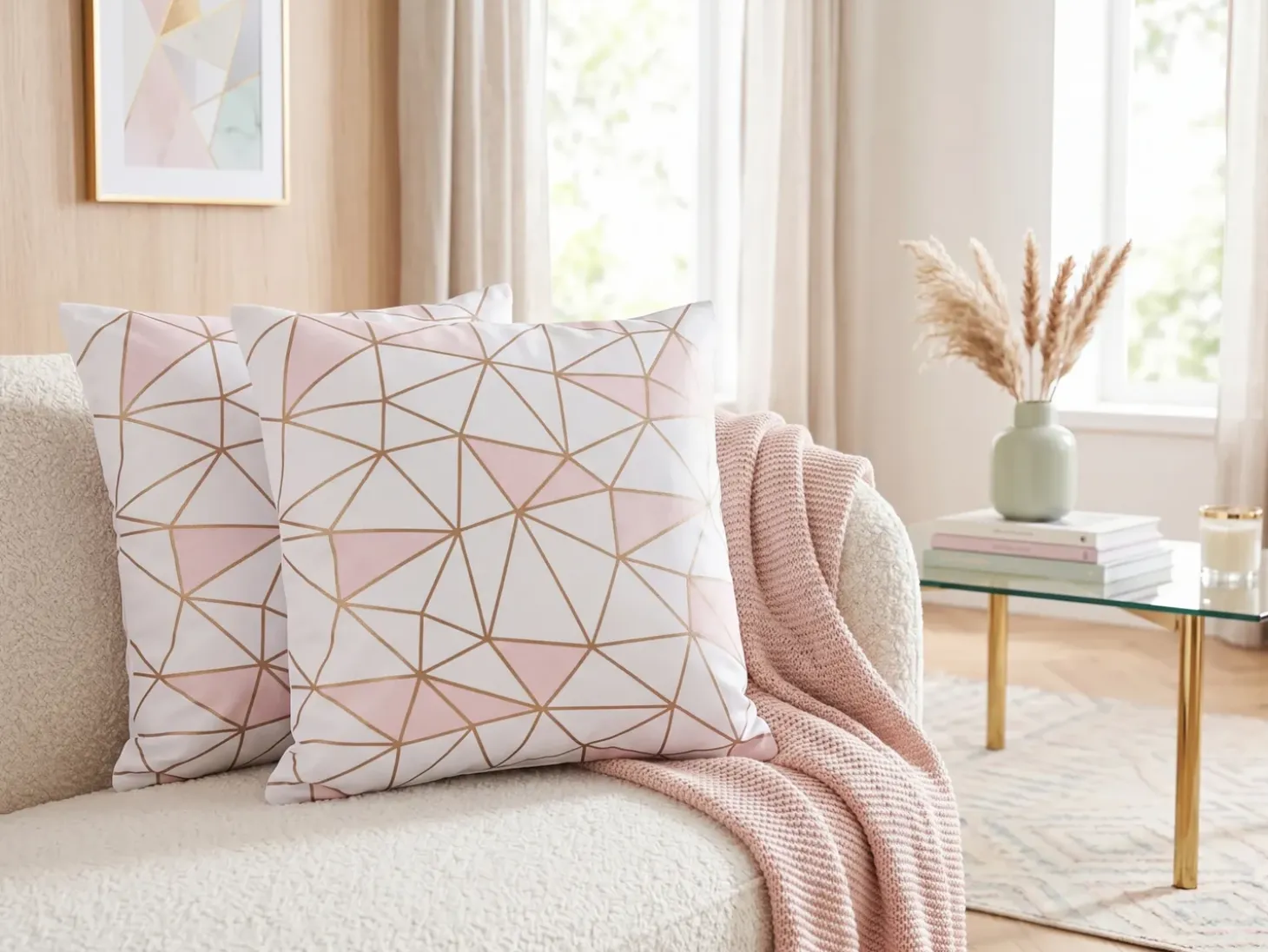 Sæt af 2 pyntepuder CLARKIA Bomuld 45 x 45 cm Lyserød Geometrisk mønster