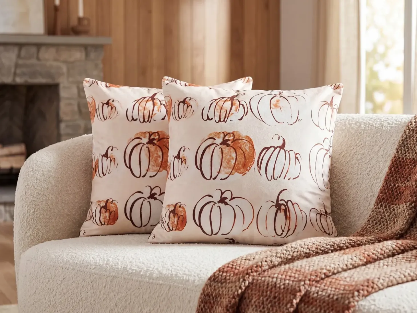Sæt af 2 pyntepuder CUCURBITA Velour 45 x 45 cm Beige Plante mønster