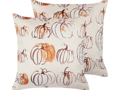 Sæt af 2 pyntepuder CUCURBITA Velour 45 x 45 cm Beige Plante mønster