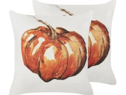 Sæt af 2 pyntepuder CURBITA Velour 45 x 45 cm Beige Plante mønster