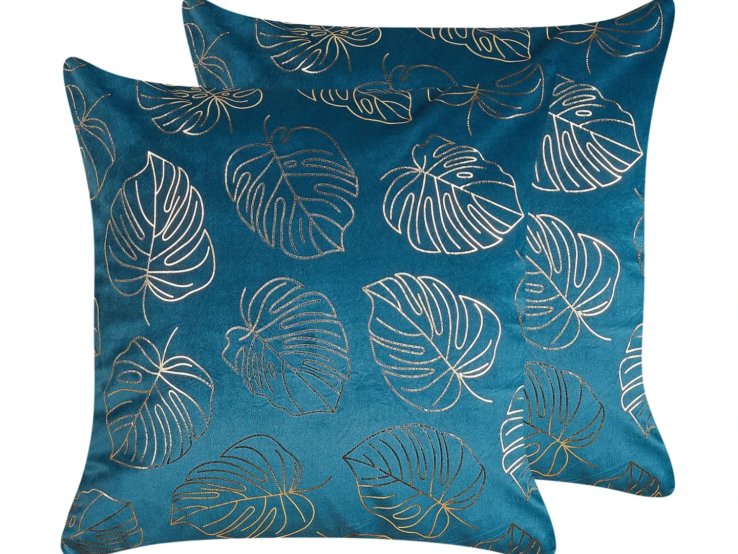 Sæt af 2 pyntepuder DELICIOSA Velour 45 x 45 cm Blå Plante mønster