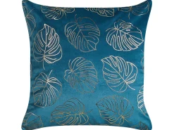 Sæt af 2 pyntepuder DELICIOSA Velour 45 x 45 cm Blå Plante mønster