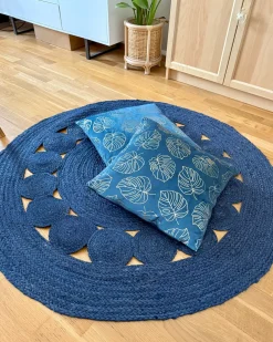 Sæt af 2 pyntepuder DELICIOSA Velour 45 x 45 cm Blå Plante mønster